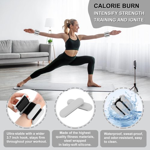 Wrist & Ankle Weights for Women, Wearable Strong Arm & Leg Weights Set of 2(1Lbs Each), Freely Removable, Ankle Weights for Walking, Yoga, Dance, Gym (Pale Gray)