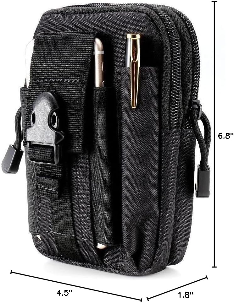 Tactical Molle Pouch Bag - EDC Utility Gadget Waist Bag Pack- Camping Hiking Outdoor Gear - Cell Phone Holster Holder - Black