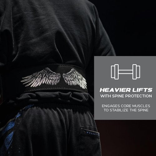 Katamu Premium Leather Lever Weightlifting Belt โ Secure Steel Lever, Powerlifting Support for Deadlifts, Squats & Heavy Lifts (Divine Wings, Medium)