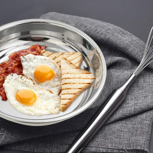 Anbers 18/10 Stainless Round Dinner Plates Dishes, 9.4-INCH Camping Plate, 4 Packs