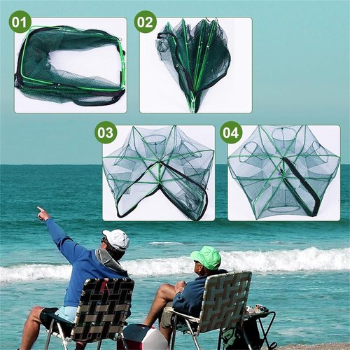 The Magic Foldable Fishing Trap, Folding Fishing Net,2024 Upgrade Auto-Foldable Strengthened Fishing Trap Net, Minnow Traps for Bait Fish,Fish Traps,Crawfish Trap,Minnow Trap(6Holes)