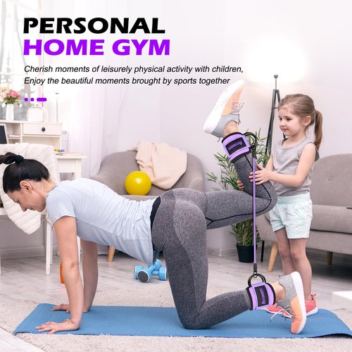 Resistance Bands with Cuffs, Pilates Bar Kit with Resistance Bands, Ankle Bands for Working Out, Pilates Workout Equipment for Legs, Hip, Waist, Arm, Squats Exercise Equipment for Home Workouts