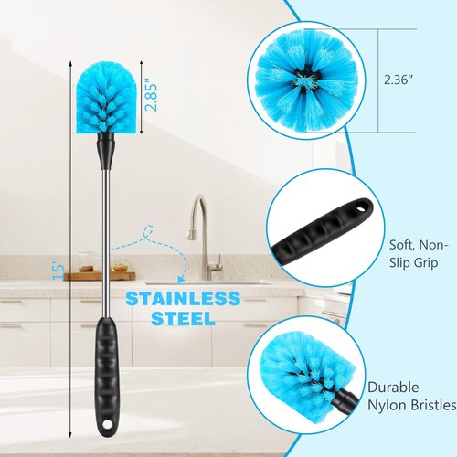 Long Handle Stainless Steel Water Bottle Brush Set, Water Bottle Cleaning Brush Straw Brush, Suitable for Sports Water Bottles, Thermos pots, Coffee Cups