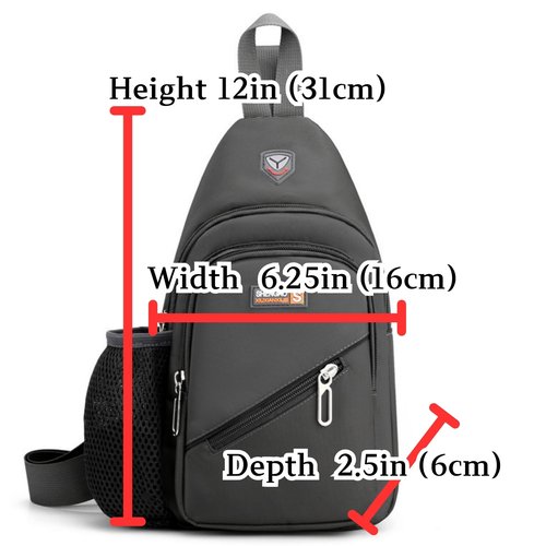 Travel Lightweight Sling Bags Bottle Holder Earphone Hole, Adjustable Nylon Crossbody Shoulder Backpack, Water Resistant (Gray)