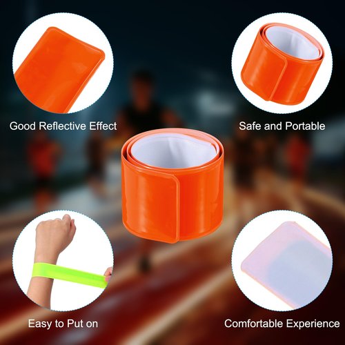 PATIKIL Reflective Slap Bands, 6 Pcs Reflector Band Snap Bracelet Armbands High Visibility Safety Reflectors Wrist Strap Strips for Night Jogging Cycling Running Hiking, Orange