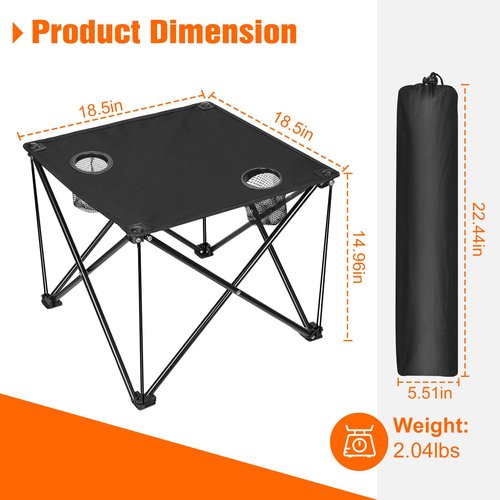 Zorpupoa Folding Camping Table, 600D Oxford Portable Picnic Tables Lightweight Folding Table Beach Table with 2 Cup Holder for BBQ Outdoor Fishing Beach Picnic and Outdoor Activities