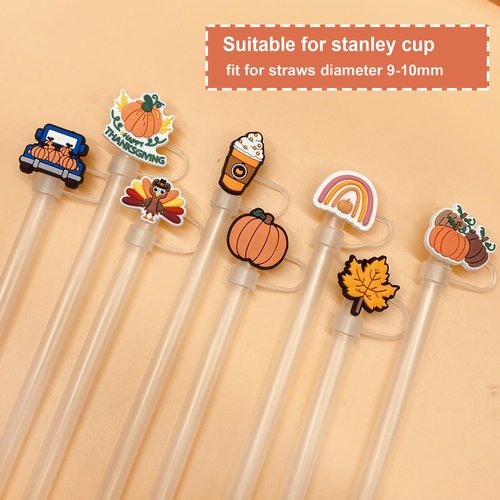 9PCS Thanksgiving Straw Cover Cap for Stanley Cup,Turkey Reusable Soft Silicone Fall Straw Toppers for Stanley 30&40 Oz Tumbler