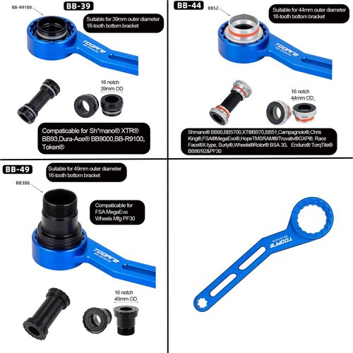 Suprwin Bicycle Bottom Bracket Wrench Tool, Bike Bicycle Dub Crankset Installation And Removal Tool For 12/16-Notch, BB 39/41/44/46/49