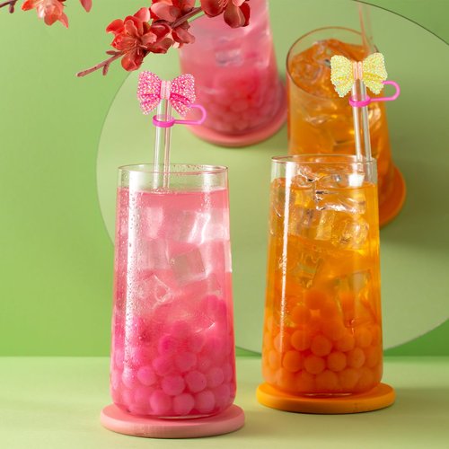 Hikkcos 4Pack Cute Bowknot Straw Cover Cap for Stanley Cup,30 40 Oz Silicone Straw Topper Compatible with Water Bottle Cup 10mm Dust-Proof Reusable Straw Tips Lids