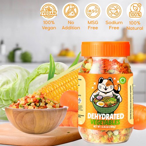 Dehydrated Dried Vegetables Ramen Toppings - 6.35oz Natural Mixed Vegetable Flakes, Noodle Soup, No Gluten& No Allergen, Freeze Dry Veggie for Cooking, Emergency Supply