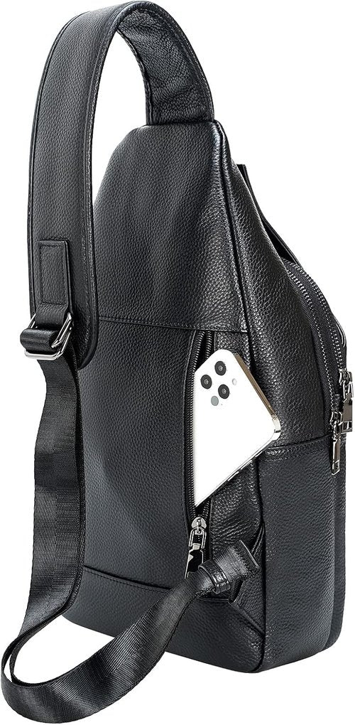 Full Grain Leather Crossbody Sling Bag Chest Backpack Outdoor Travel Hiking Sports Daypacks
