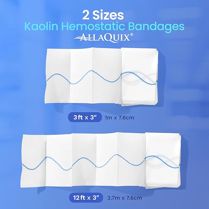Advanced Kaolin Hemostatic Bandage – Sterile Z-Fold Clotting Gauze (3 in. x 3.3 ft) | Stops Bleeding Fast for Emergency, Trauma, First Aid, and Survival Kits (2-Pack)