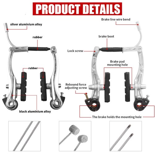 RAHQHD Complete Bike Brakes Set,Inner and Outer Callipers Cables Lever Kit ,Universal Bike Front and Rear MTB Brake with Multi-Tool Wrenches Silver