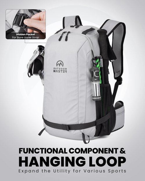 OutdoorMaster Ski Backpack, 35L Sport Backpack for Snowboard, Ski, Hiking, Cycling - Made from Recycled Materials - Grey