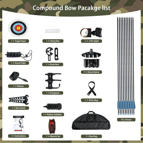 Compound Bow for Youth, Teenagers and Beginners 15-45LBS Draw Weight, Limbs Made in US, Ready to Shoot, Bow and Arrow Set with All The Archery Accessories (Black, Full Accessories, Right Hand)