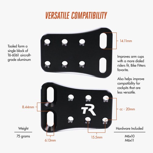 TRIRIG Wingspan Triathlon Bike Handlebar Extender for TT Aero Bars Armrest Pads & Tri Bikes Aerodynamic Road Bike Aerobar Pads - Aluminum Lightweight Multi Angle Reach Adjustment Extensions Plate