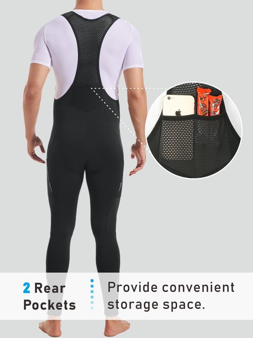 qualidyne Cycling Bib Tights for Men 4D Padded Winter Fleece-Lined Thermal Cold Weather Cycling Bib Pants with Pockets
