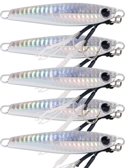 GOLURO Slow Pitch Jigs 80g.- 5 Pack - Metal Fishing Spoon - Vertical Jig - High Reflective - Flat Fall Heavy Bait