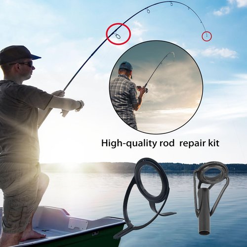 LINGUANG 85 pcs Black Surf Bait Casting Spinning Rod Fishing Line Guides and Tips Saltwater,Double Legged Stainless Steel Ceramics Eyelet Repair Replacement Kit(75pcs guide and 10 pcs tips)