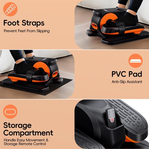 Under Desk Elliptical Machine, Morelax Ellipse Leg Exerciser for Seniors Fully Assembled, Quiet & Portable Electric Seated Pedal Exerciser with Remote Control & 12 Adjustable Speeds (Orange)