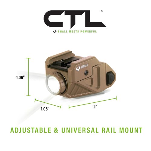 Viridian New CTL FDE Pistol Light, 525 Lumen, Universal Rail Mounted Tactical Weapon Flashlight, Rechargable, Instant-On, FDE