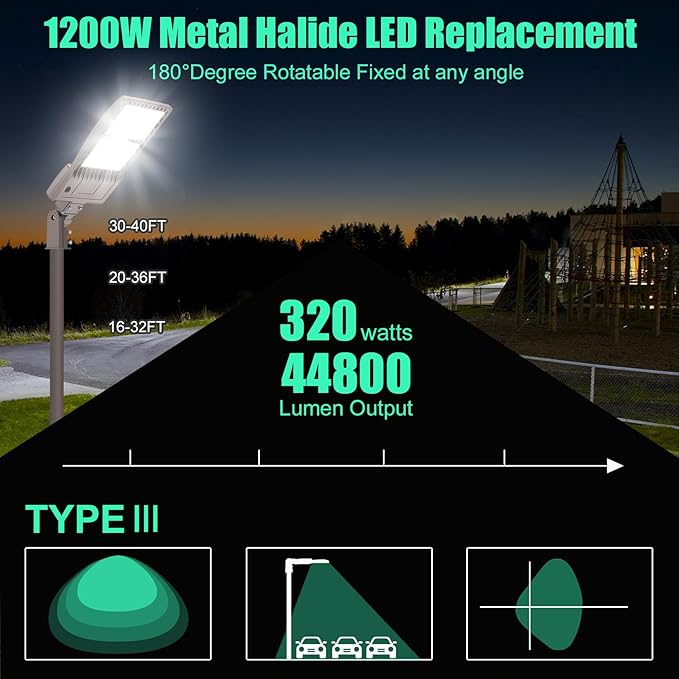 320W LED Parking Lot Light with Photocell - UL DLC Listed 44800LM IP65 5000K Slip Fit Mount Commercial Outdoor Area Street Pole Roadway Lighting 100-277VAC Input,LED Shoebox Light with Photocell