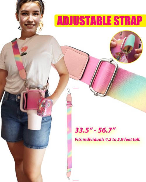 TOVICE Stanley Cup Holder with Strap, Crossbody Strap for Stanley 40oz & 30oz /Hydroflask/Simple Modern, Glitter Sequin Coin Purse, Pink Stanley Cup Accessories, Fits Most 32-40oz Bottles