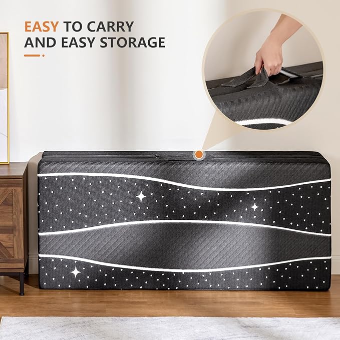 Sweetnight Tri-fold Mattress - 4 Inch Dual-layer Foam Folding Mattress | Removable & Washable 500G Superfine Fiber Cover | Suitable for Camping, RV & Home Use (Full)
