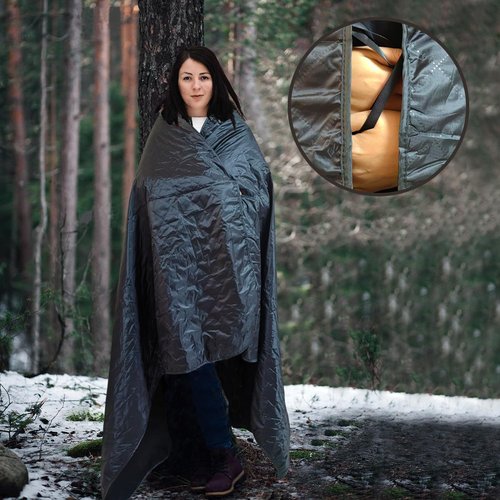 NiKiBysh Large Outdoor Blanket Waterproof Quilted,Thick Warm Fleece Blanket for Stadium Camping Picnics Beaches Pets Sports - Sandproof Windproof Washable Portable - Black