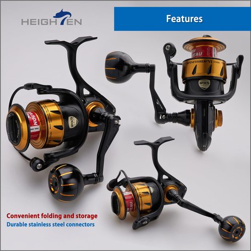 HEIGHTEN Fishing Spinning Reel Handle for Penn Spinfisher VI VII/Slammer III IV/Battle II III/Pursuit III IV/Fierce II III IV (Black & Gold - 60mm Handle 38mm Knob, for Size 1000-4500) (0893)