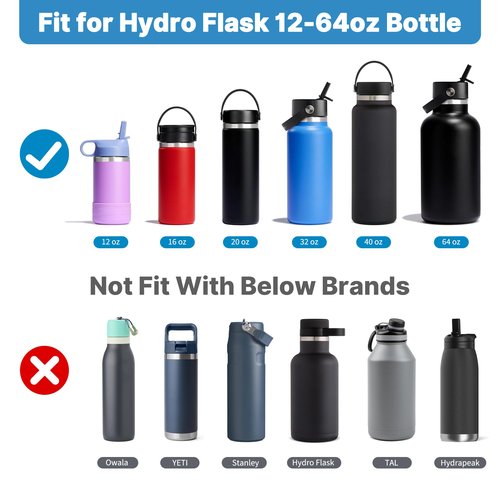Diumepo Straw Lid for Hydro Flask 12 16 18 20 32 40 oz Wide Mouth Water Bottle, Replacement Straw Top Cap with Straws and Brush, BPA Free (Black)