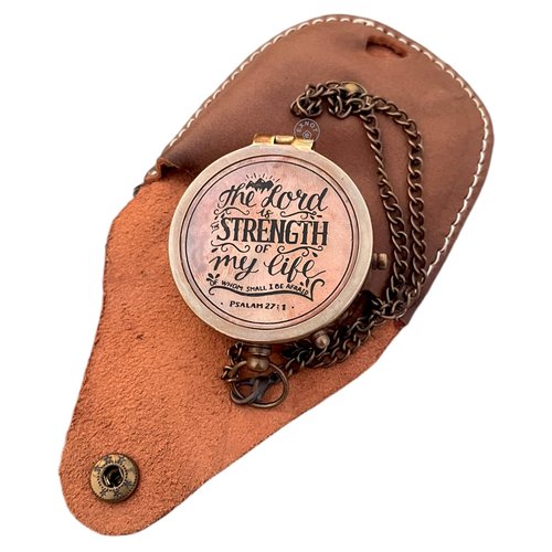 Brass Compass “Go Confidently in The Direction of Your Dreams” – Inspirational Gift for Men & Women – Graduation, Retirement, or Birthday Keepsake (The Lord is The Strength of My Life)