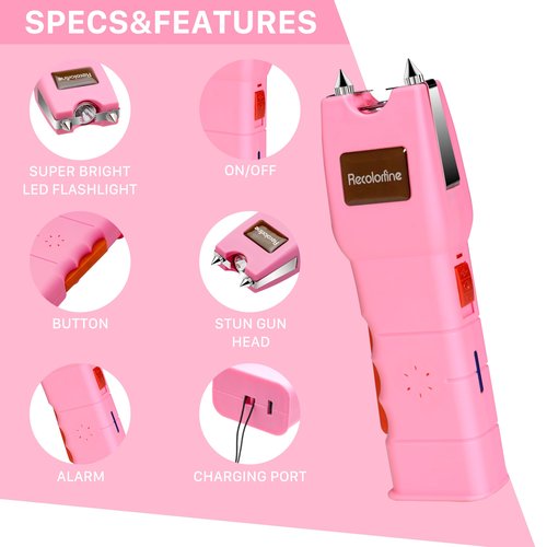 Stun Gun with LED Flashlight for Women Self Defense Rechargeable Stun Guns with Safety Switch (Pink)