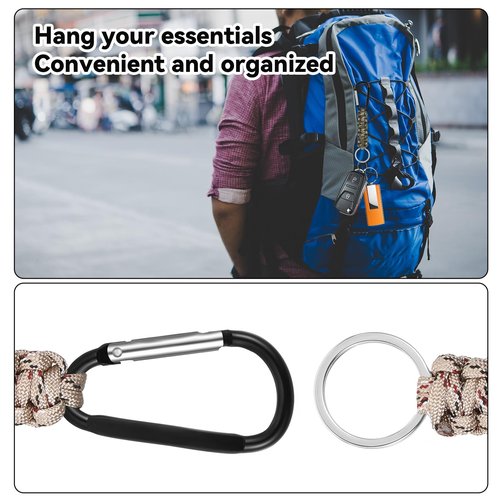 Teaaha 6PCS Paracord Keychain with Carabiner Heavy Duty Paracord Lanyard Strap, 550 Braided Strong Parachute Rope Necklace Key Chain Carabiner Clip for Outdoor Activities, Camera, Keys
