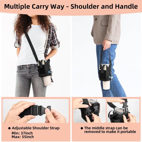 Xxerciz Water Bottle Carrier Bag with Phone Pocket for Stanley 40 oz Tumbler with Handle, Nylon Water Bottle Holder Pouch with Adjustable Strap for Stanley Cup Accessories