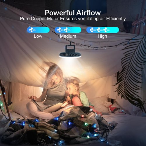 2 Packs Portable Camping Fan with LED Lantern,USB Rechargeable for Phone Waterproof Tent Fan with Hanging Hook Magnet Survival Kits for Indoor Outdoor Hiking Car Office Desk Outdoor Emergency Power