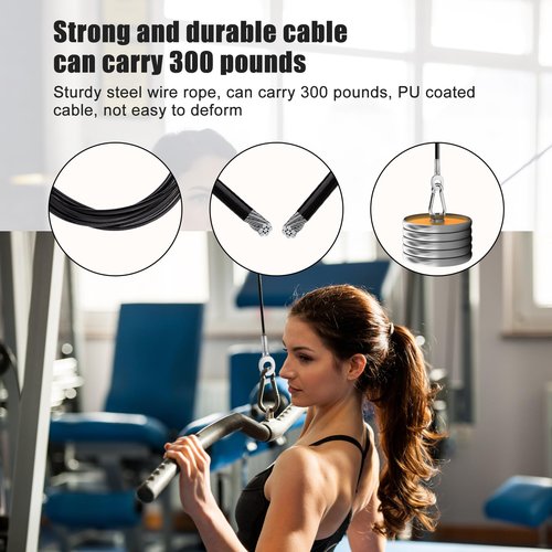 NQEUEPN 98in Fitness Pulley Cable, Home Gym Replacement Cables Pulley System Gym Heavy Duty Fitness Steel Wire Rope for Pulley Machine Accessories Home Gym (Fixed Style)