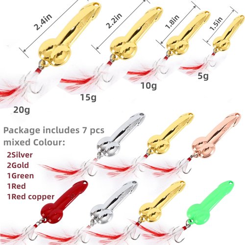 DAMIDEL 7Pcs Topwater Fishing Lures Bait Kit, 5g/10g/15g/20g Bass Fishing Lure with Custom Made Trebles Hooks, Mixed Red and White Feathers, Gold, Silver, Green, Red Copper Colours (10g)