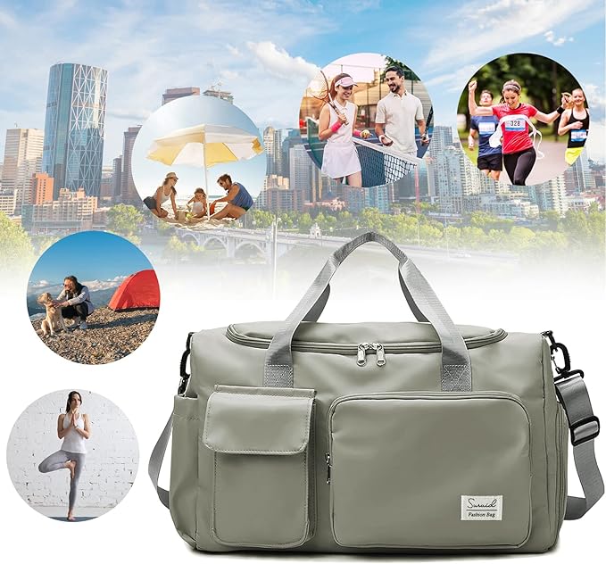 Sports Gym Duffel Bag with Shoes Compartment and Dry Wet Separated Pocket for Men and Women - Overnight Weekender Training Handbag Yoga Bag - Dark Gray