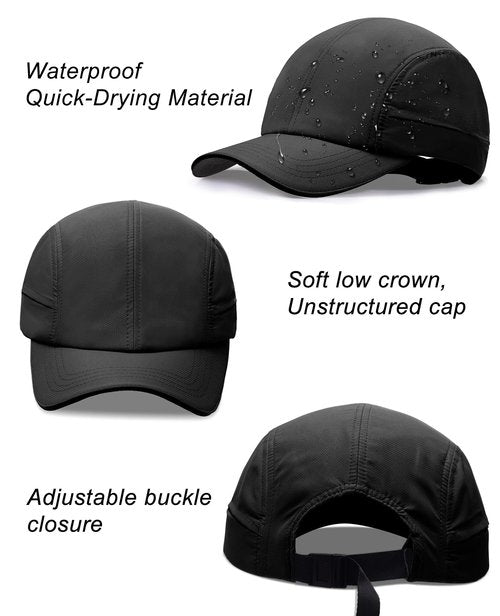 Oversize XL XXL Mens Waterproof Quick Dry Baseball Cap Lightweight Cooling Breathable Sports Hat for Big Heads 23.5"-26" Black