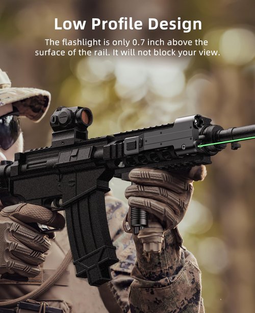 EZshoot 1600 Lumen Rifle Light Laser Combo with USB Rechargeable, Green Laser Light Combo Compatible with Picatinny Rail, Rechargeable Tactical Flashlight for Rifle with Strobe Mode