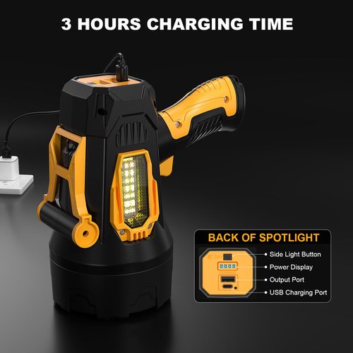 MIXILIN Rechargeable Spotlight 90,000 Lumens, Super Bright LED Spotlight Flashlight Outdoor with COB Light & Foldable Tripod, 10000ɱAh Long Lasting Large Handheld Spot Light for Boating Camping