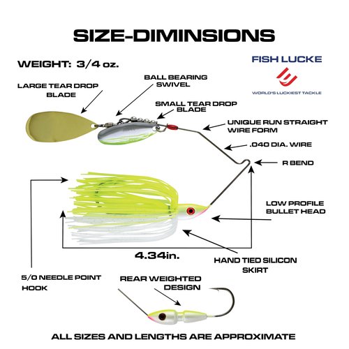 Luck E Strike Hydra-Vibe 3/4 Ounce Spinnerbait with High Vibration Custom Blades for High Frequency Pulse