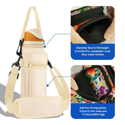 SLEILIN Neoprene Water Bottle Holder Bag with Cell Phone Pocket Compatible with Owala FreeSip 24 oz,Water Bottle Carrying Bag ,with Adjustable Shoulder Strap,for 24oz Stainless Steel Water Bottle