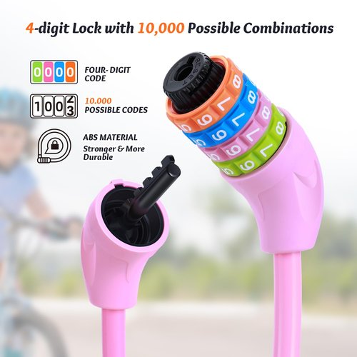 Sportneer Cable Lock: 4 Digit Resettable Combination High Security Bike Locks Heavy Duty Anti Theft - 25.6inch Long Colorful & Keyless Bicycle Lock for Kid‘s Bike-Pink