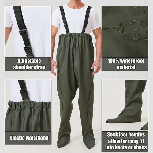 Pfeibk Fishing Waders for Men Waterproof, PVC Lightweight Waders without Boots, Mens Waders Fly Fishing Waders with Adjustable Shoulder Belt for Fishing & Farming, Elastic Waist for Most Size