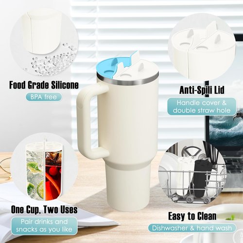 Teeloray 2-in-1 Drink Separator Silicone Liner for Stanley Cup 40oz, Inner Cup Section Tray with Lid and Handle, Black