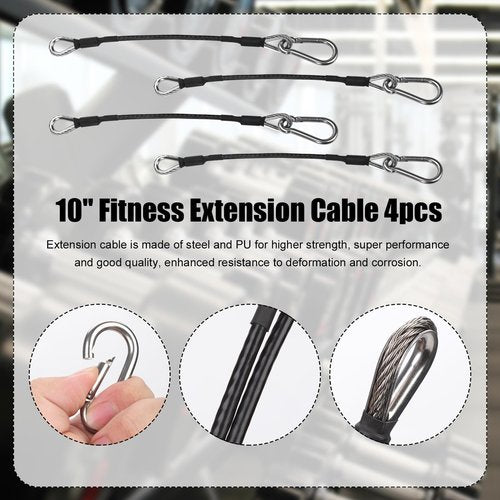 NQEUEPN 4pcs 10" Gym Extension Cable with Carabiner, Fitness Extension Cable Replacement Compatible with Bowflex Home Gym Machine Accessories for Leg Extension, LAT/Tricep Pull Down