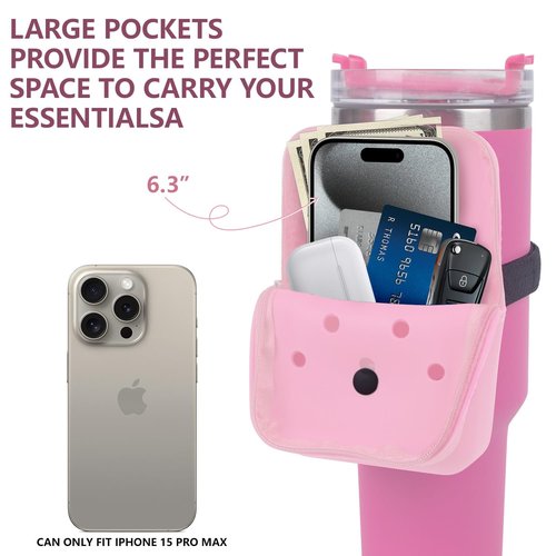 Silicone Water Bottle Pouch for Stanley Cup,Compatible with Stanley Cup Water Bottle Tumbler Pouch Purse Wallet Accessories 10PCS Charms & Boot (Pink)