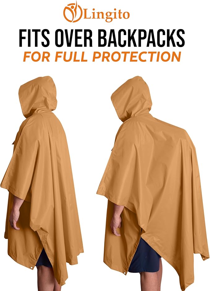 Heavy Duty Rain Poncho for Backpacking, Waterproof Lightweight for Adults, Military, Emergency, Camping, Men, Women